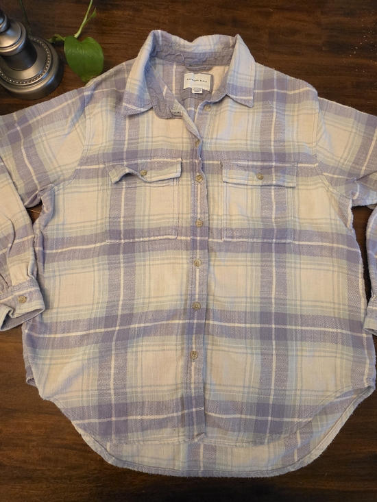American Eagle Outfitters Tops - American Eagle Boyfriend Fit Plaid Flannel Button Up Shirt Periwinkle/Blue